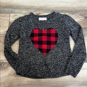 Pink Republic Plaid Heart Gray White Knit Girls Sweater Size 10